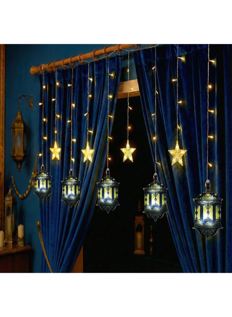 5-ÙStar Ramadan Lighting With 5 Decorative Lanterns Connected Directly TO Electricity, 3 meters high